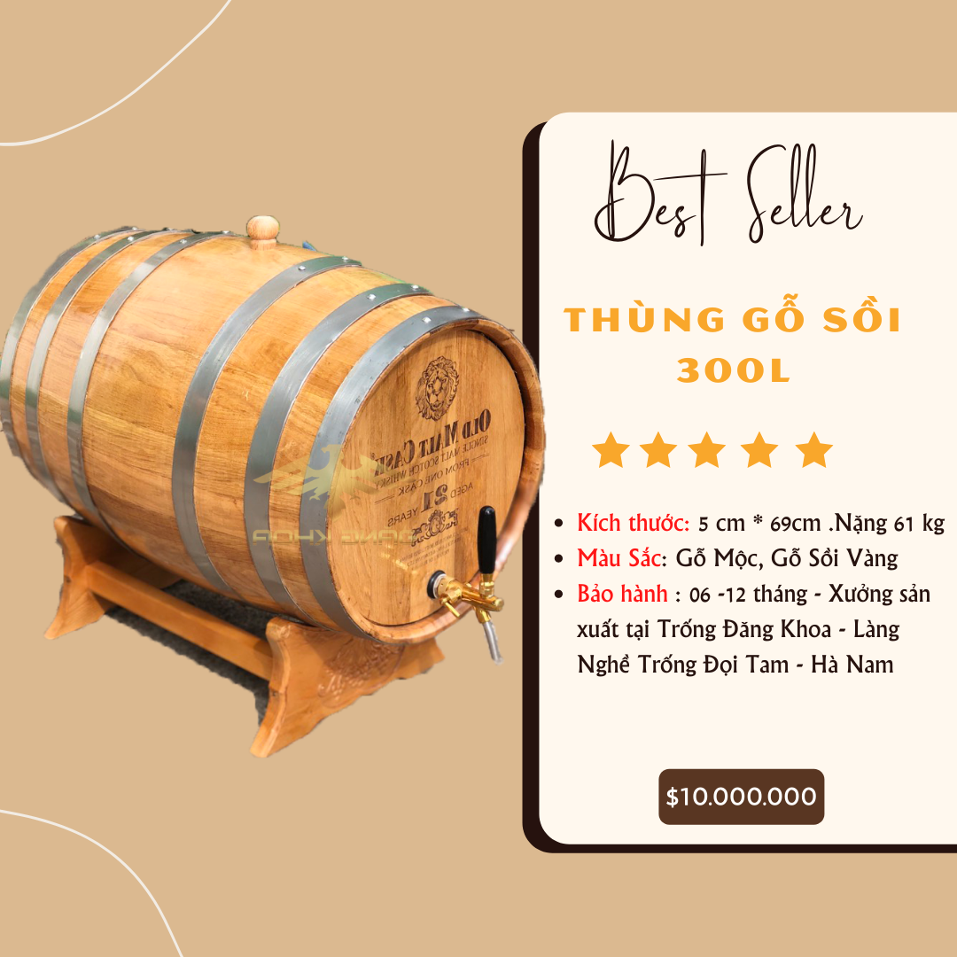 Thùng Gỗ Sồi 300L