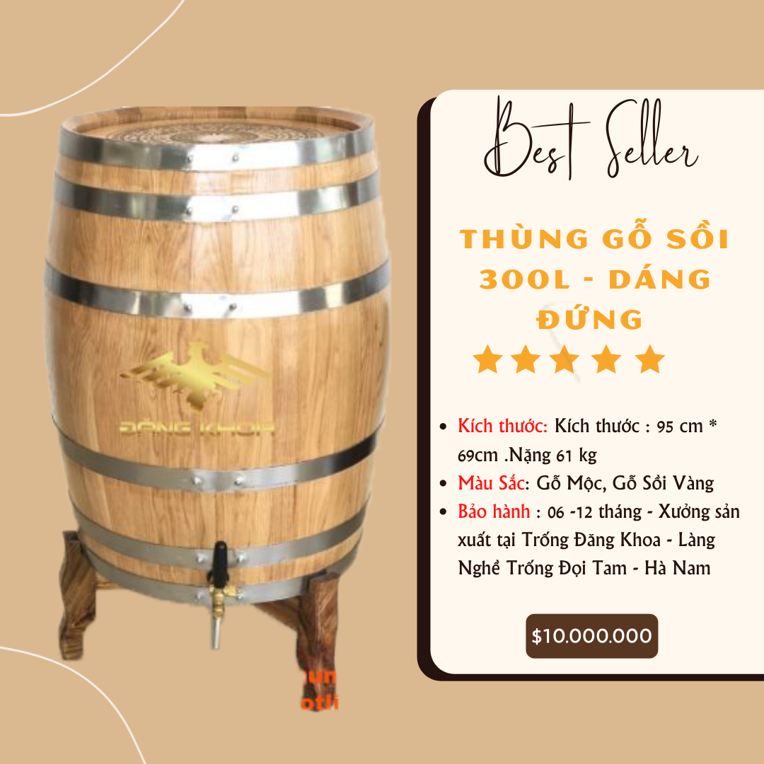 Thùng Rượu Gỗ Sồi 300L