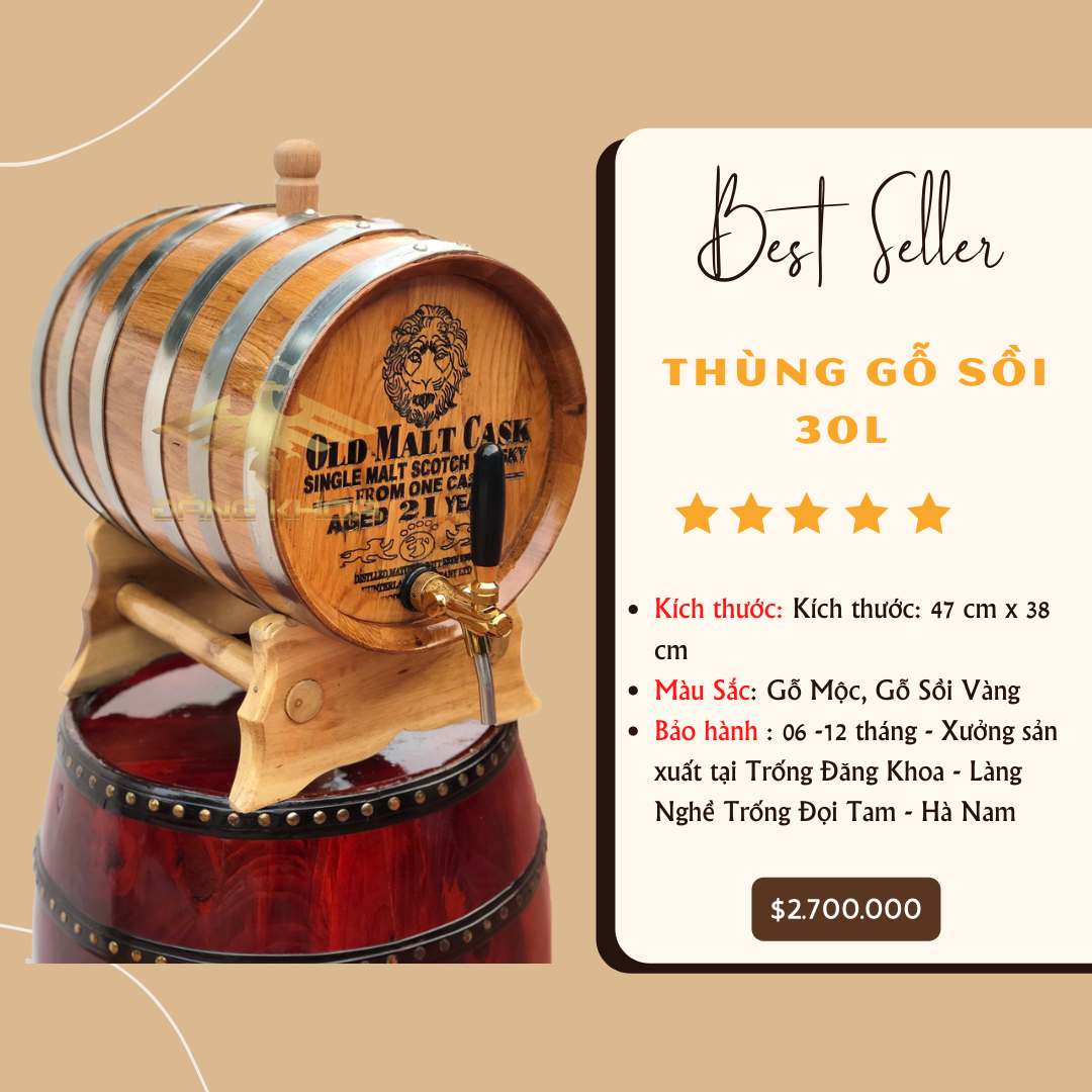 Thùng rượu sồi 30L