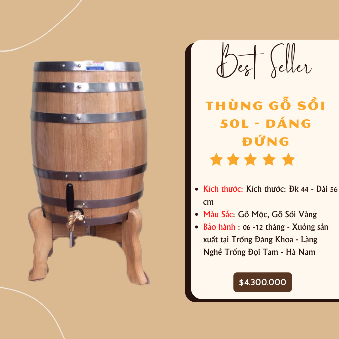 Thùng gỗ 50L dáng đứng