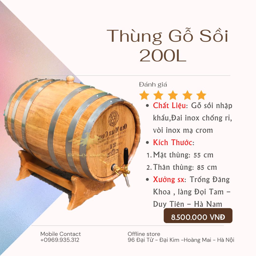 Thùng Gỗ Sồi 200L