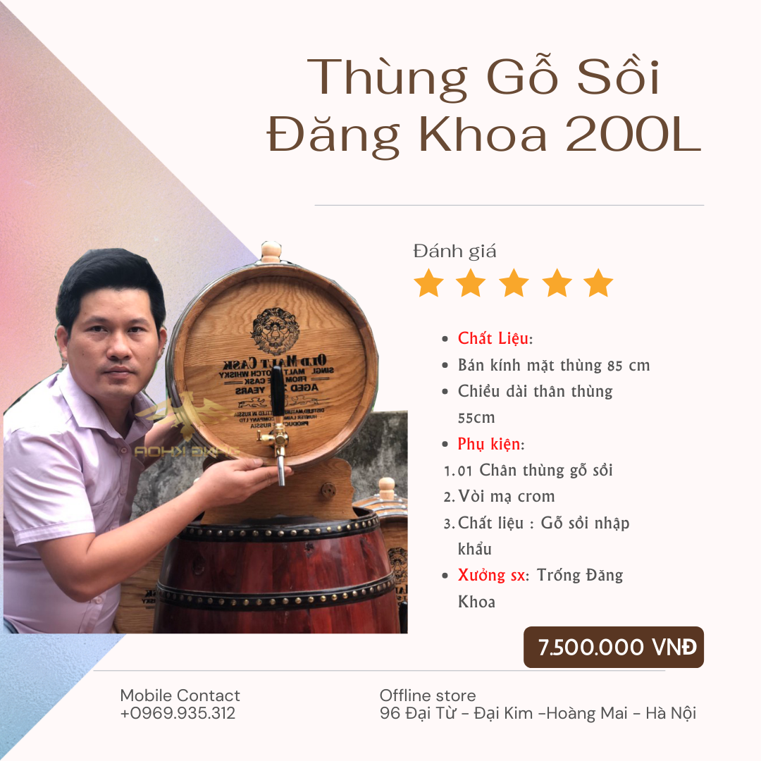 Thùng Rượu Gỗ Sồi 200L