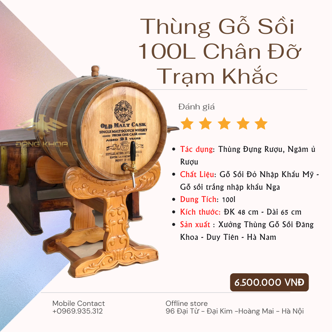 Thùng Rượu Sồi 100L