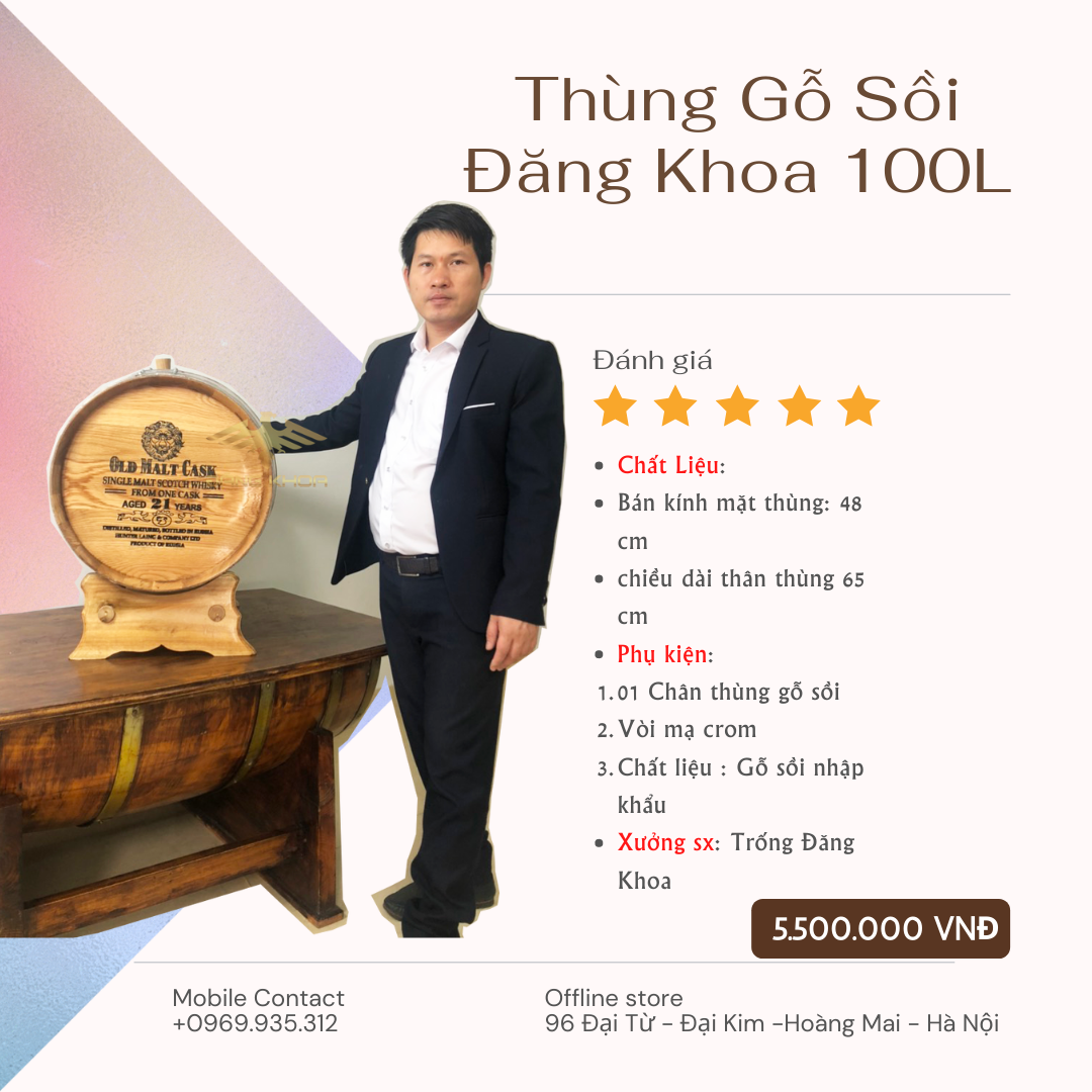 Thùng Rượu Gỗ Sồi Đăng Khoa Đẹp