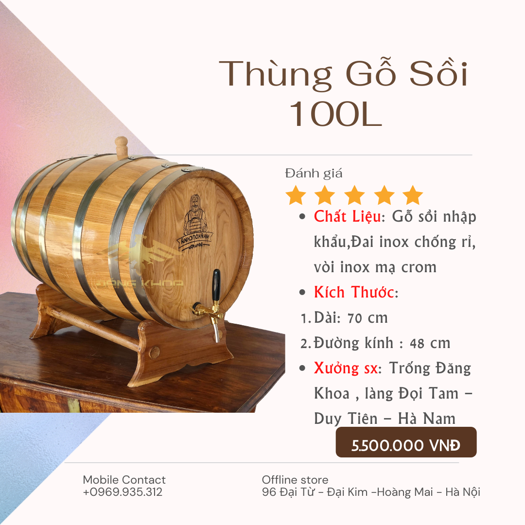 Thùng Gỗ Sồi 100L