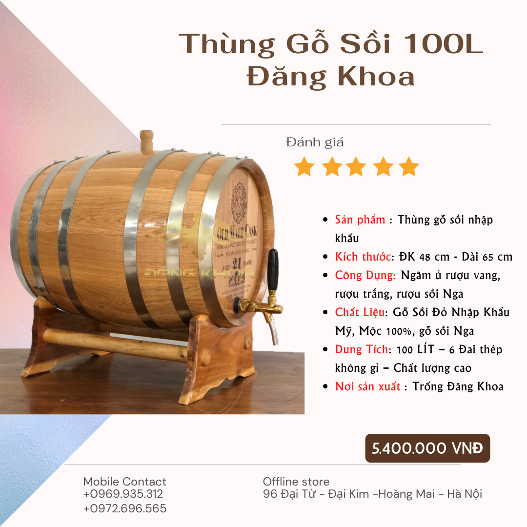 Thùng Gỗ Sồi 100L