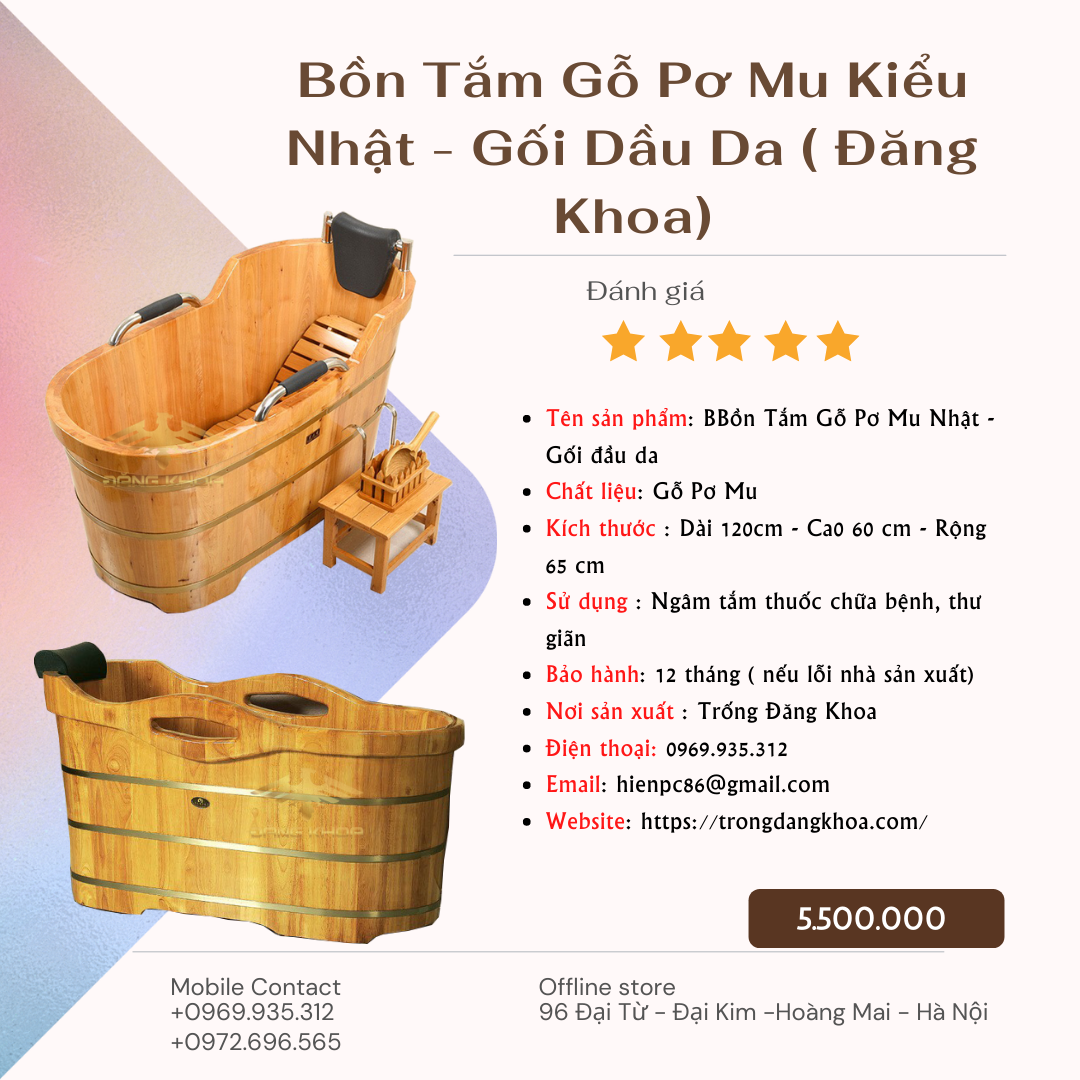 Bồn tắm gỗ Pơ Mu bo viền