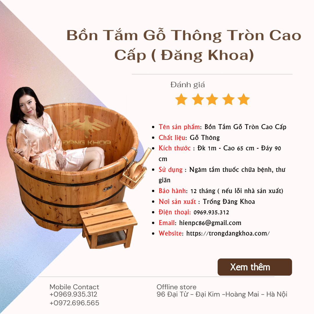 Thùng tắm gỗ thông tròn bo viền