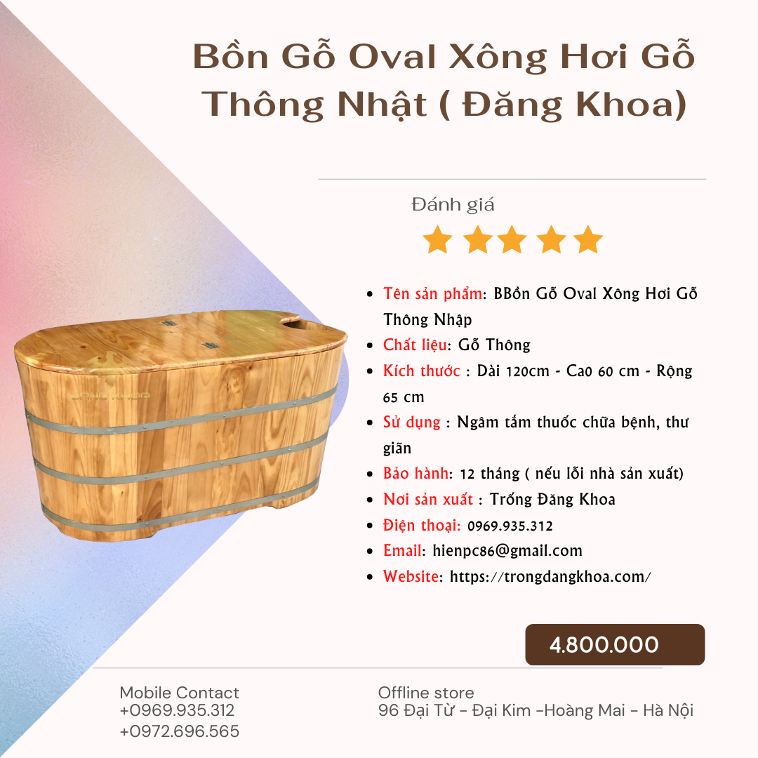 Bồn Tắm Gỗ Hình Oval