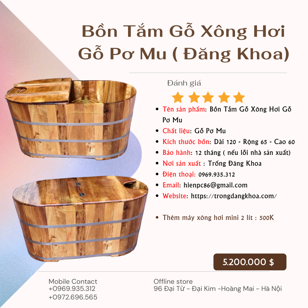 Bồn tắm gỗ Pơ Mu bo viền