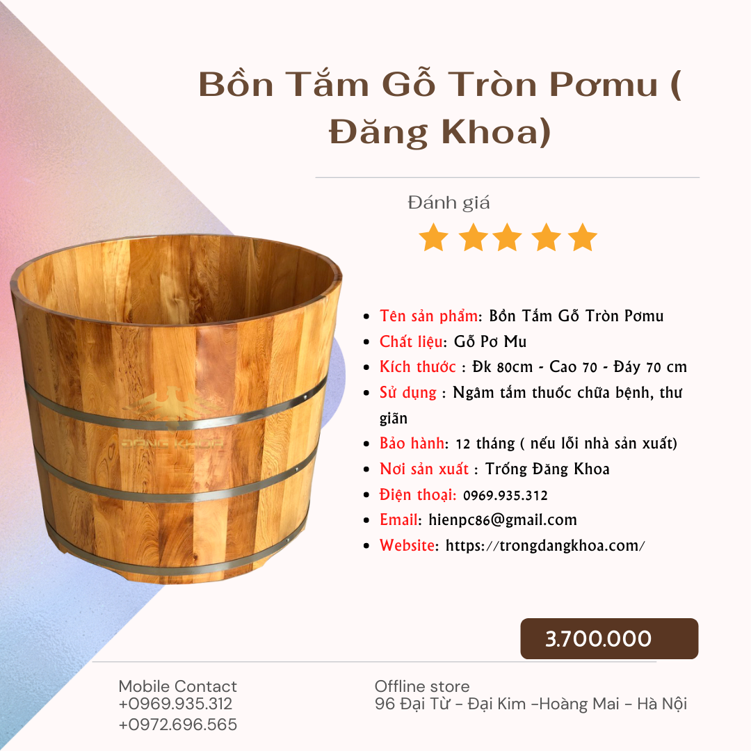 Bồn tắm gỗ Pơ Mu bo viền